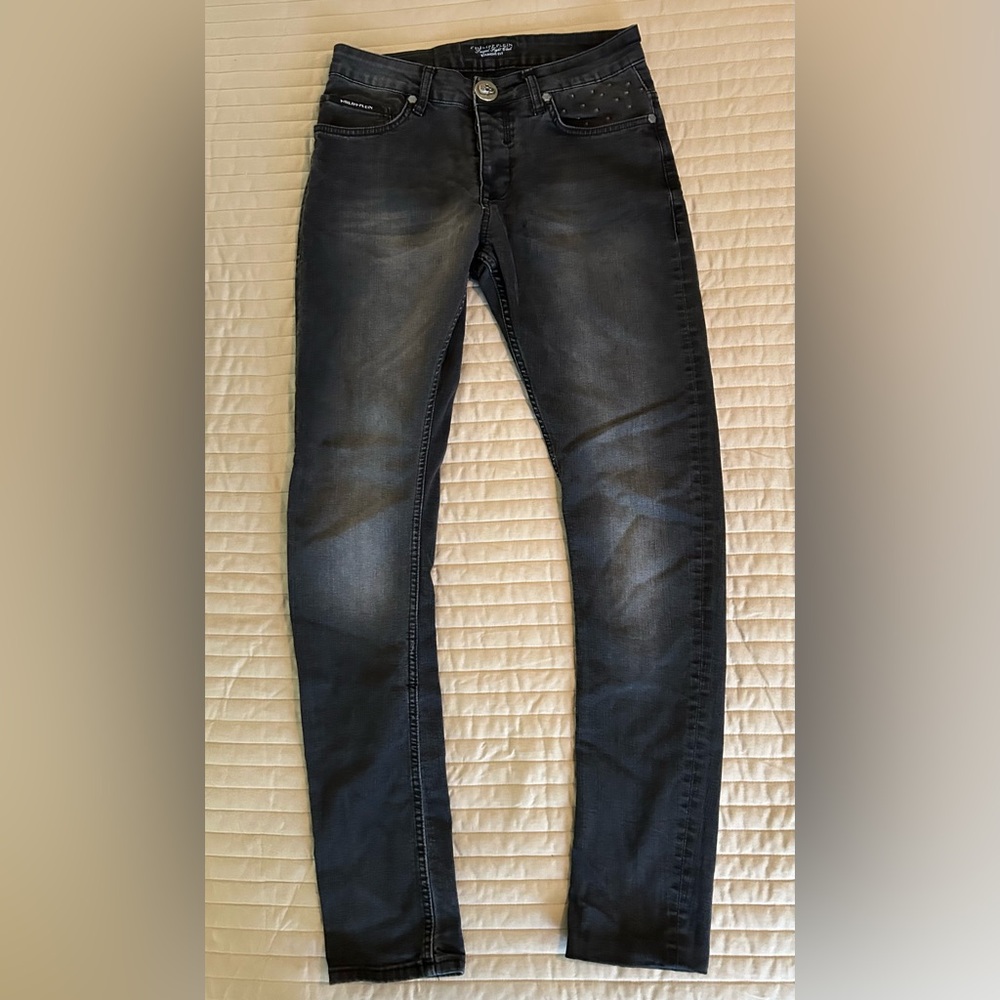 Philipp Plein Black Denim Jeans With Skull and Studded Design